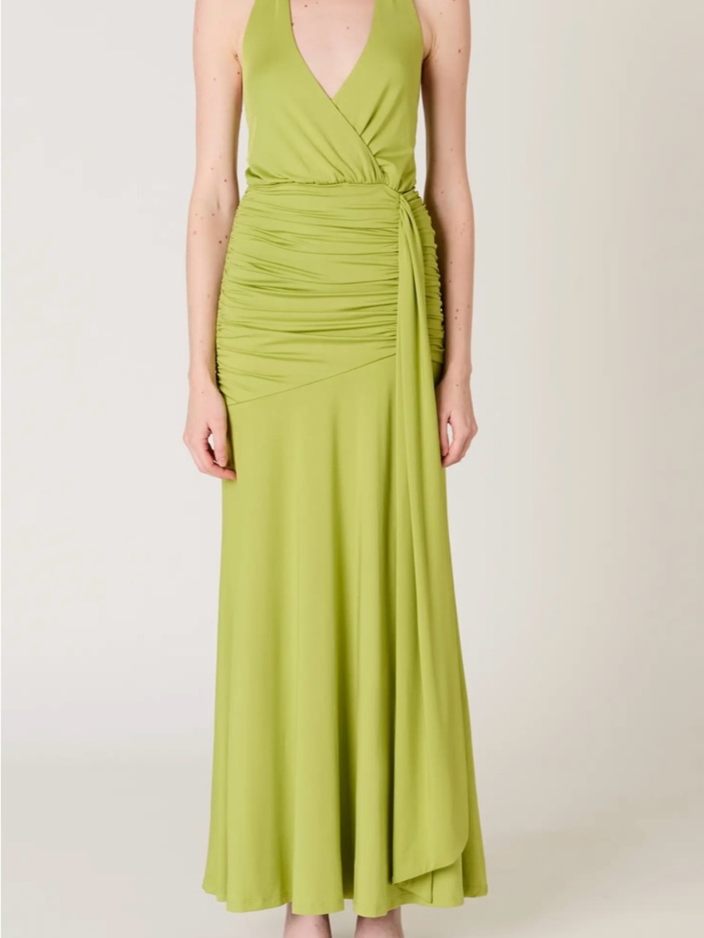 Elegant Green V-Neck Ruched Dress